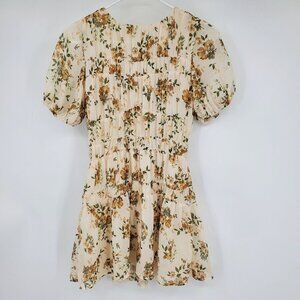 Sabo Brown Floral Print‎ Women's Isola Boho Short Chiffon Mini Dress Size XS